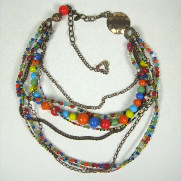 Laila Rowe Multi Strand Glass Bead Necklace Chain 22 inch Festival Boho - Picture 1 of 10